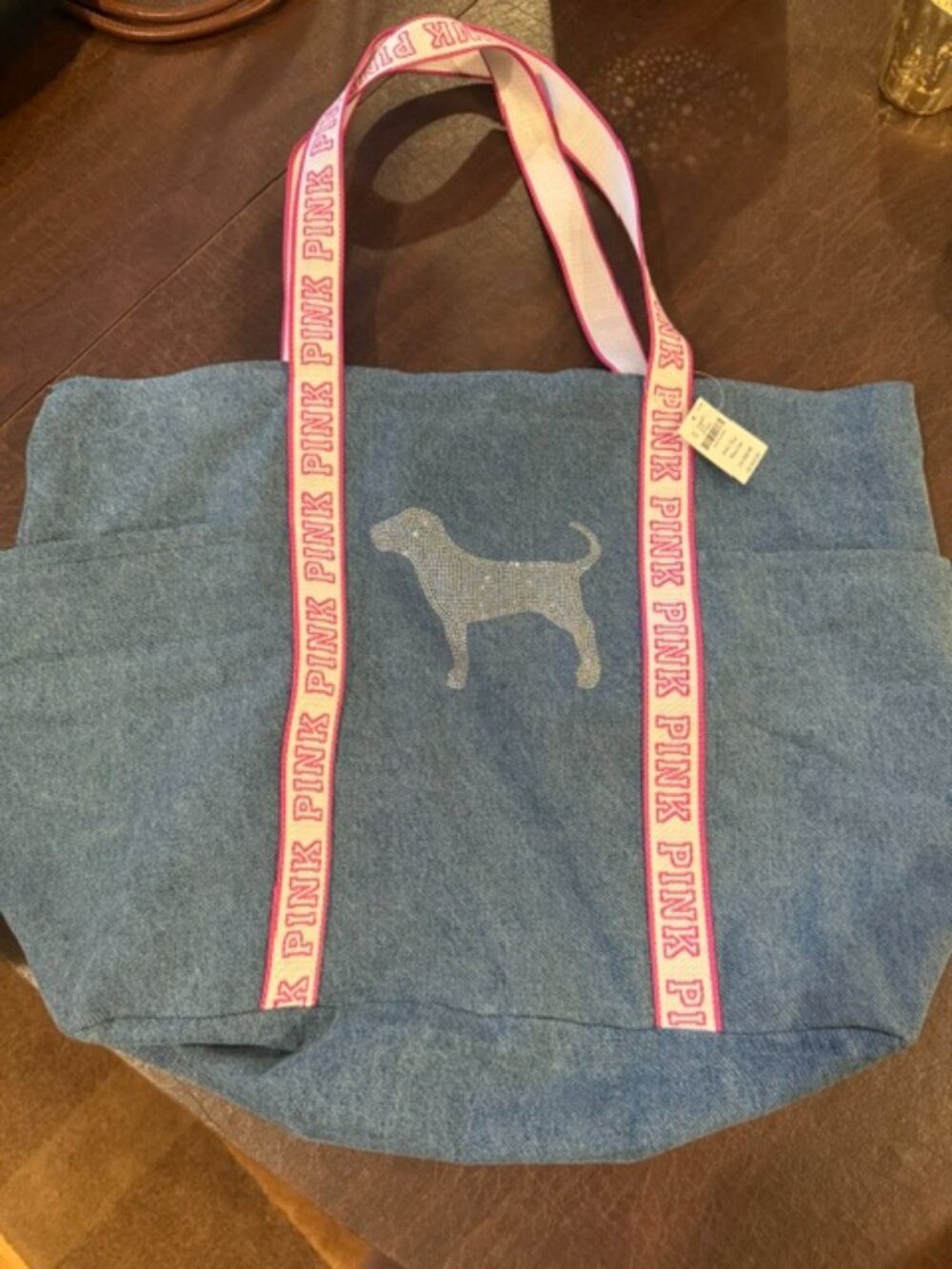 Victoria's Secret PINK Diamante Tote Bag with Dog NWT